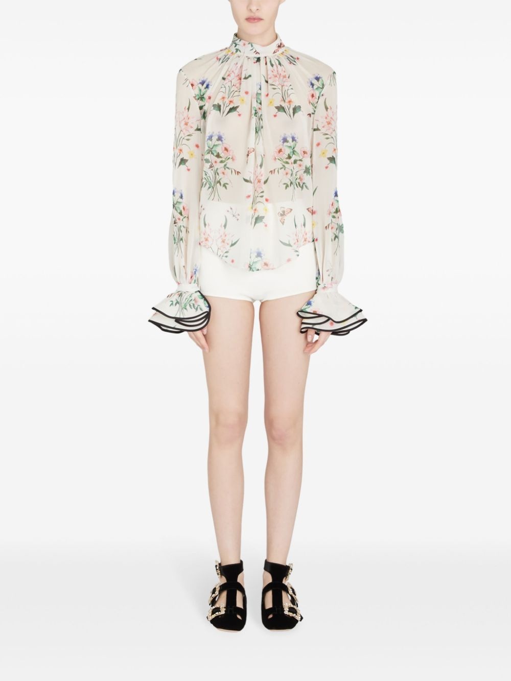 floral-print silk blouse - 2