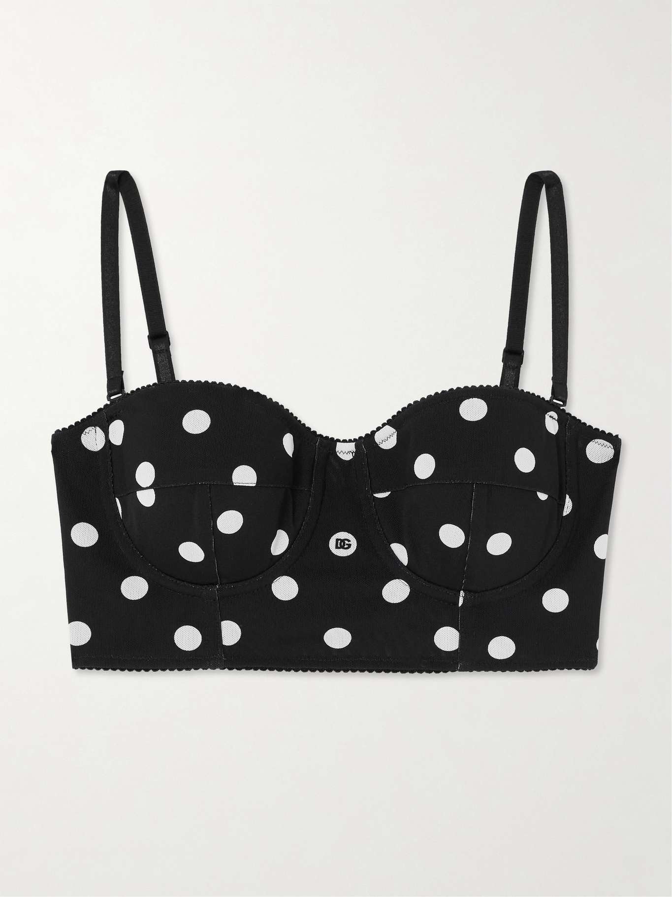 Printed polka-dot mesh bustier top - 1