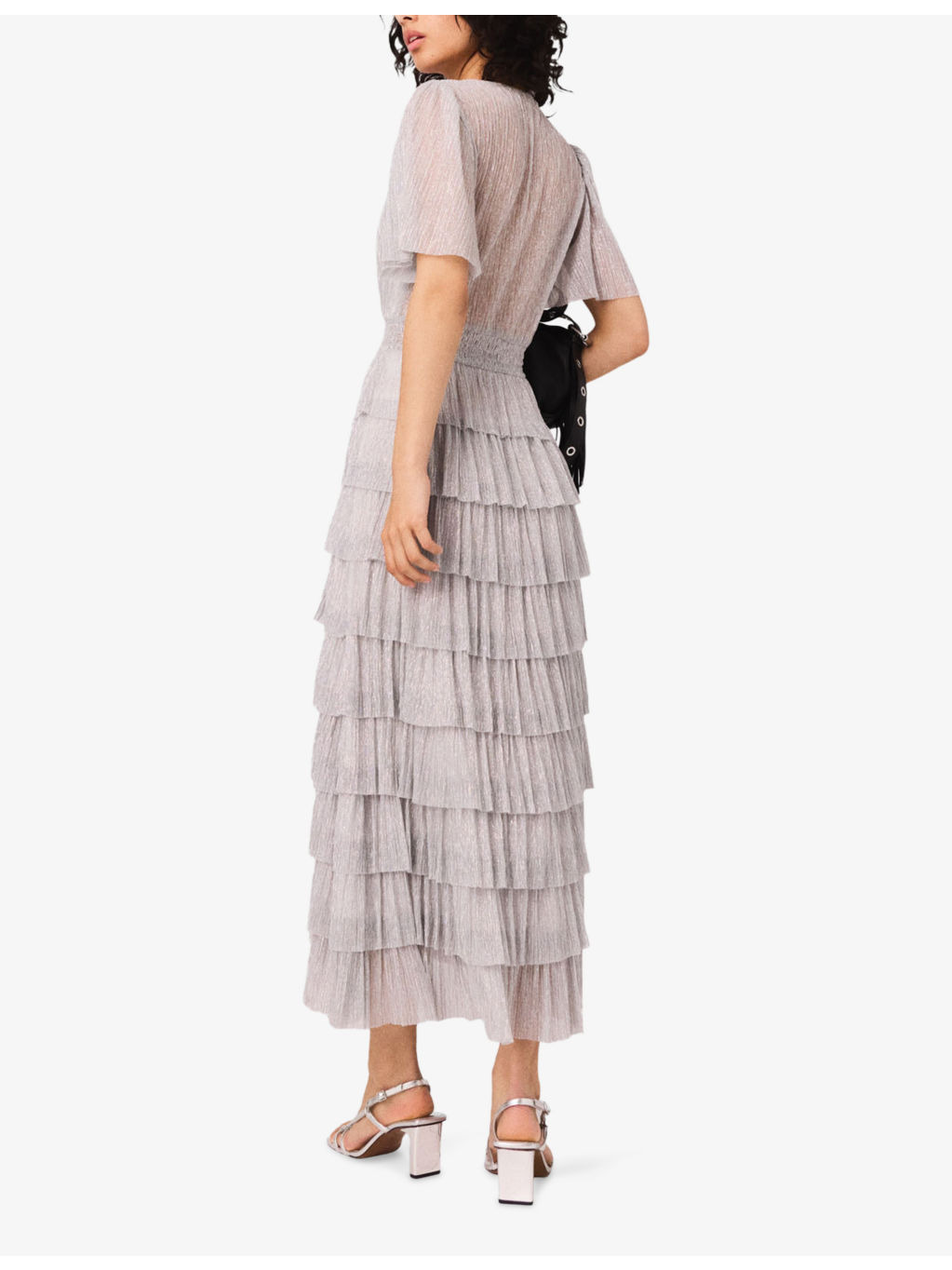 Ruffled V-Neck Metallic-Woven Maxi Dress - 5