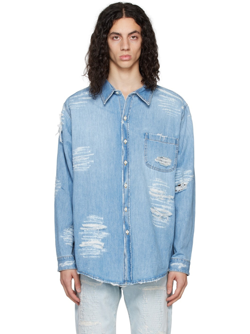 Blue Distressed Denim Shirt 1