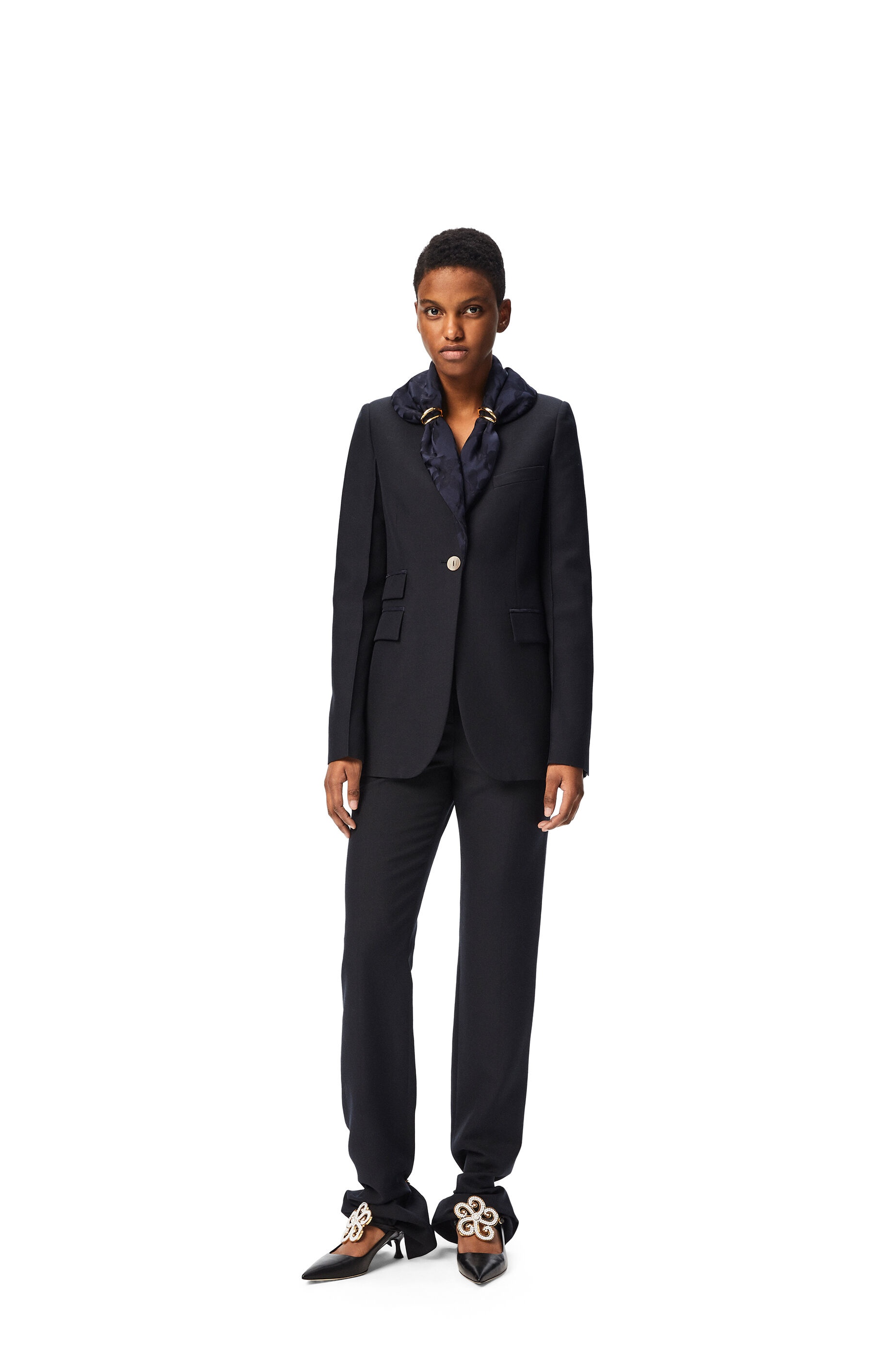 Jacquard shawl collar jacket in wool and viscose - 2