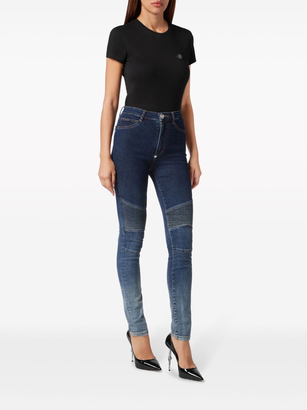 logo-patch cotton blend skinny jeans - 2