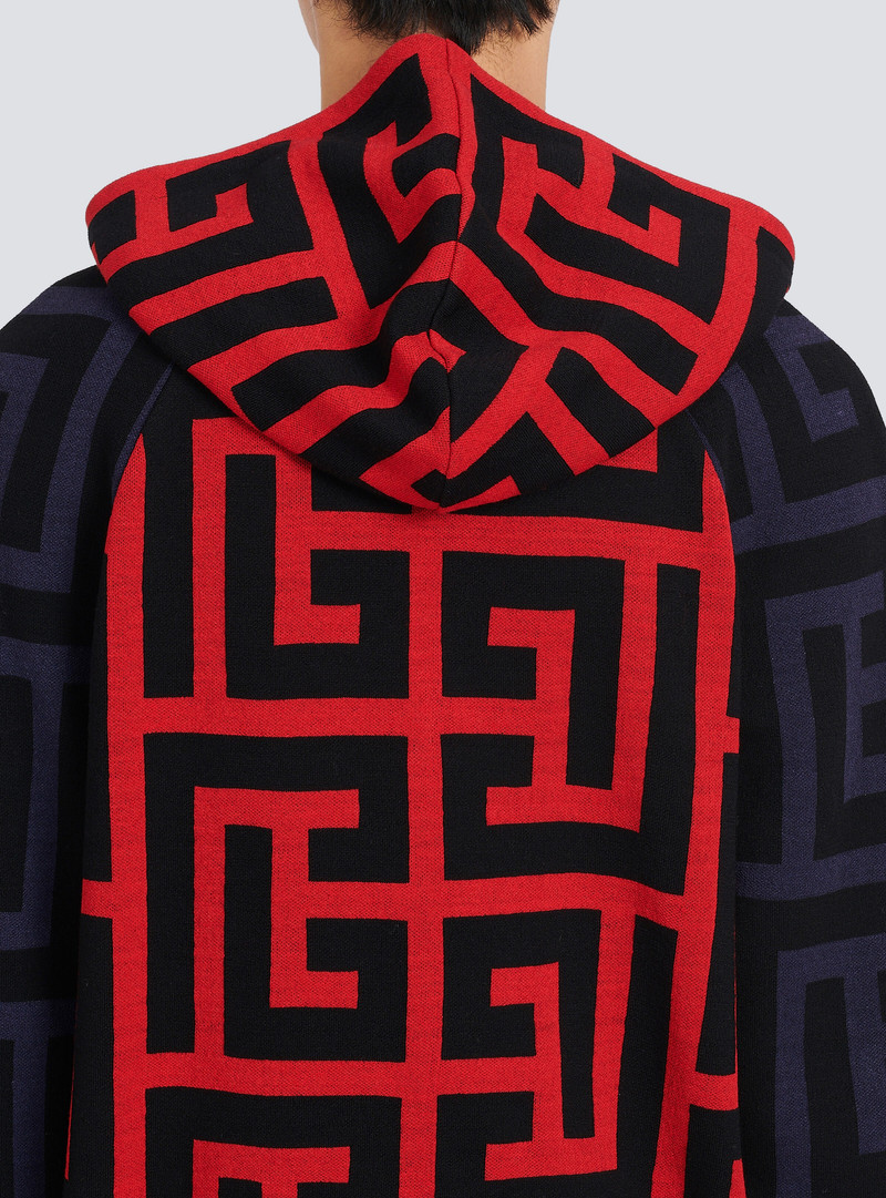 Hooded wool sweatshirt with maxi Balmain monogram print 10