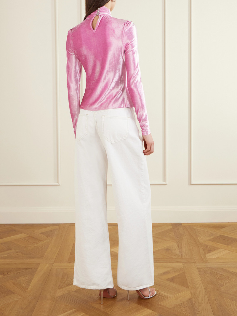 Crystal-embellished Gathered Velvet Turtleneck Blouse 3