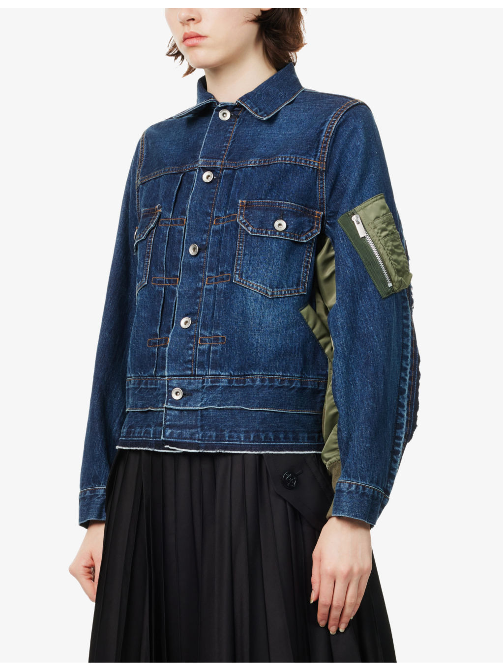 Shell-Panels Buttoned-Pockets Regular-Fit Denim Jacket - 3