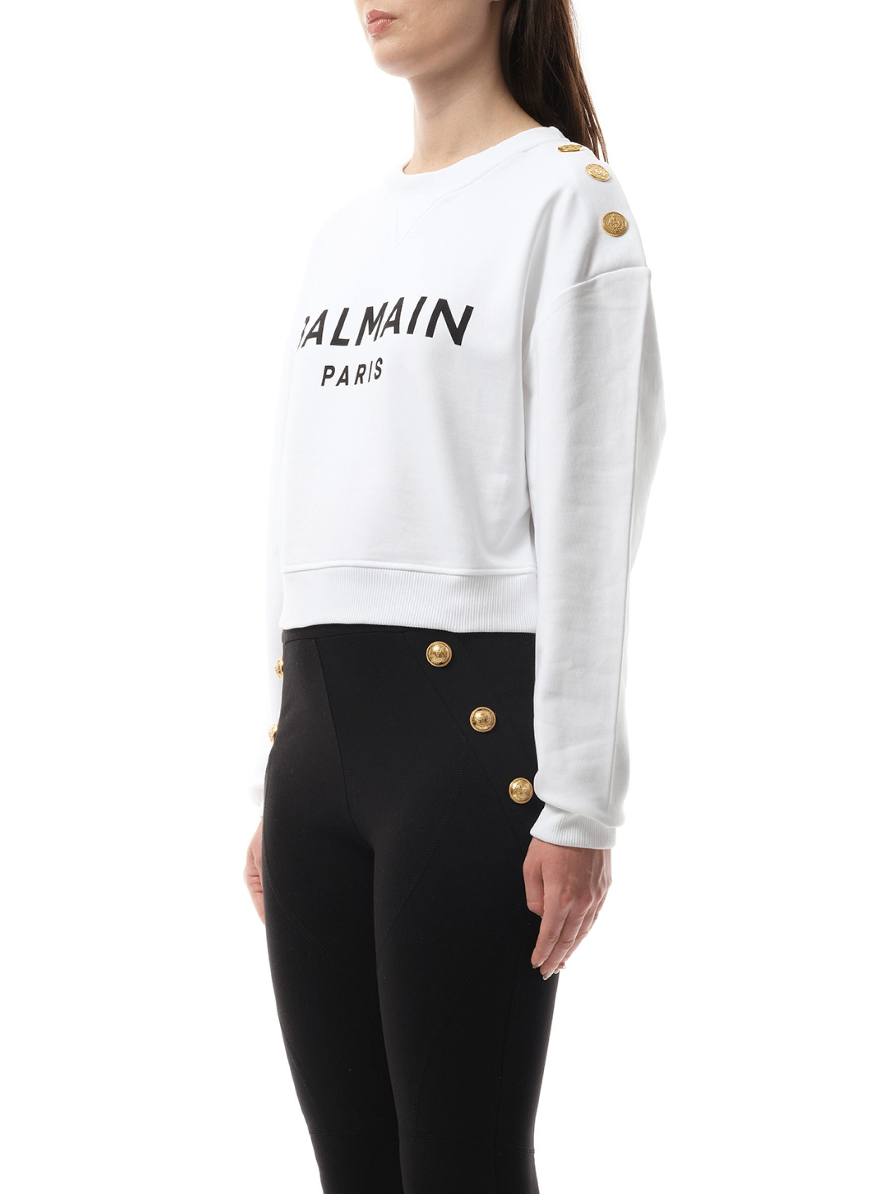 3 Button Balmain Printed Sweatshirt in White/Black - 5
