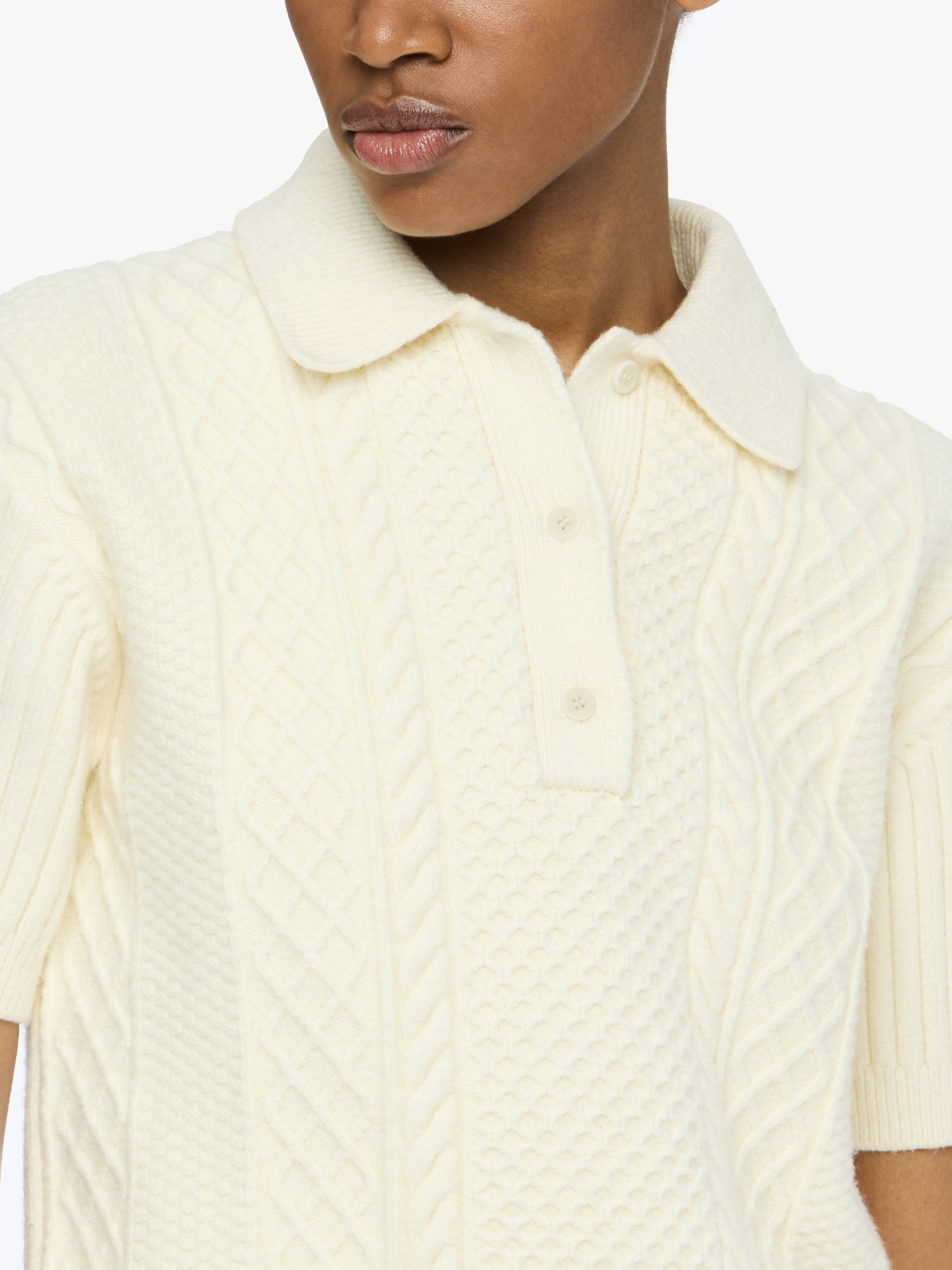 CROPPED CABLE KNIT POLO - 4