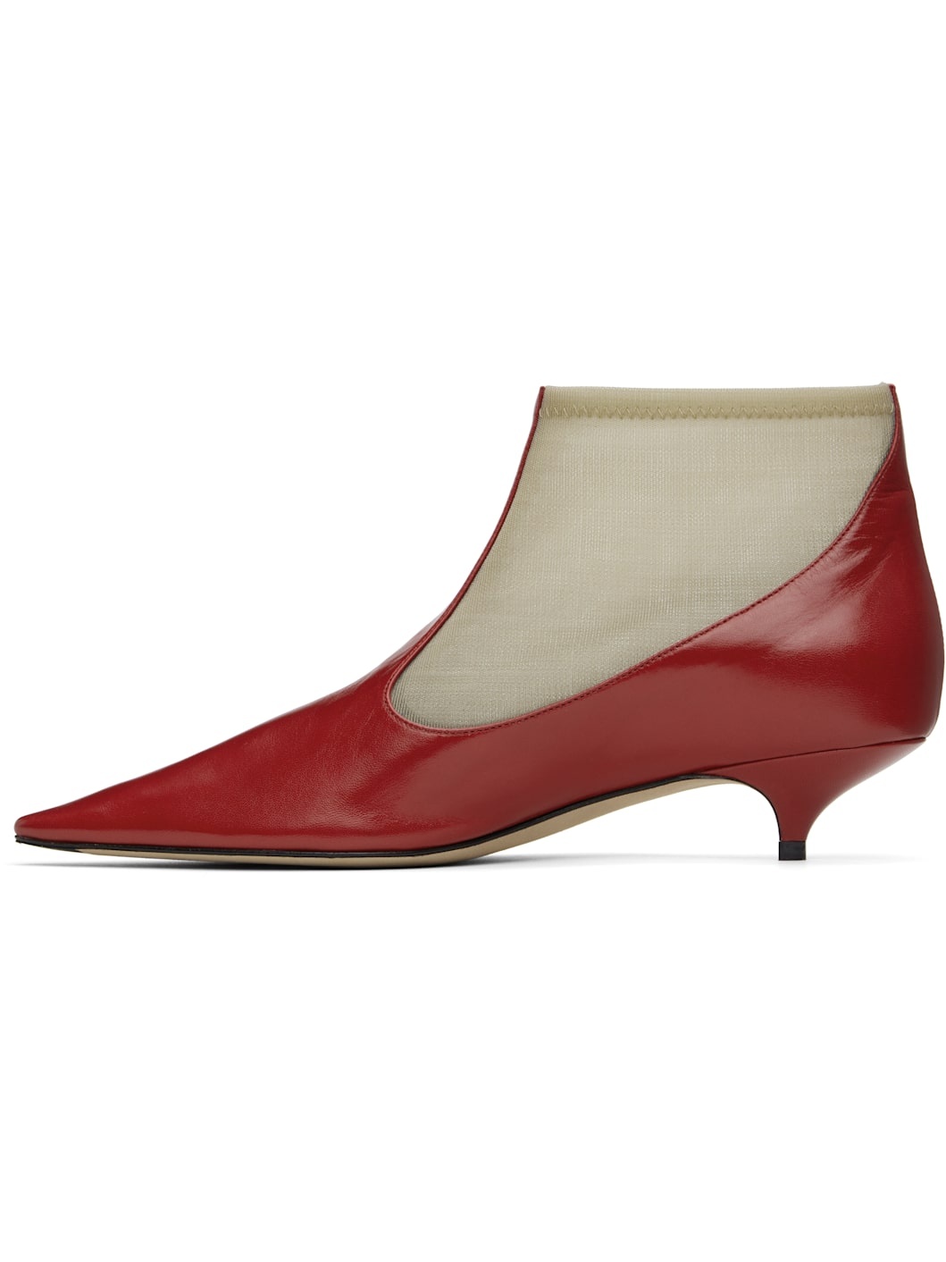 Beige & Red Mesh Boots - 3