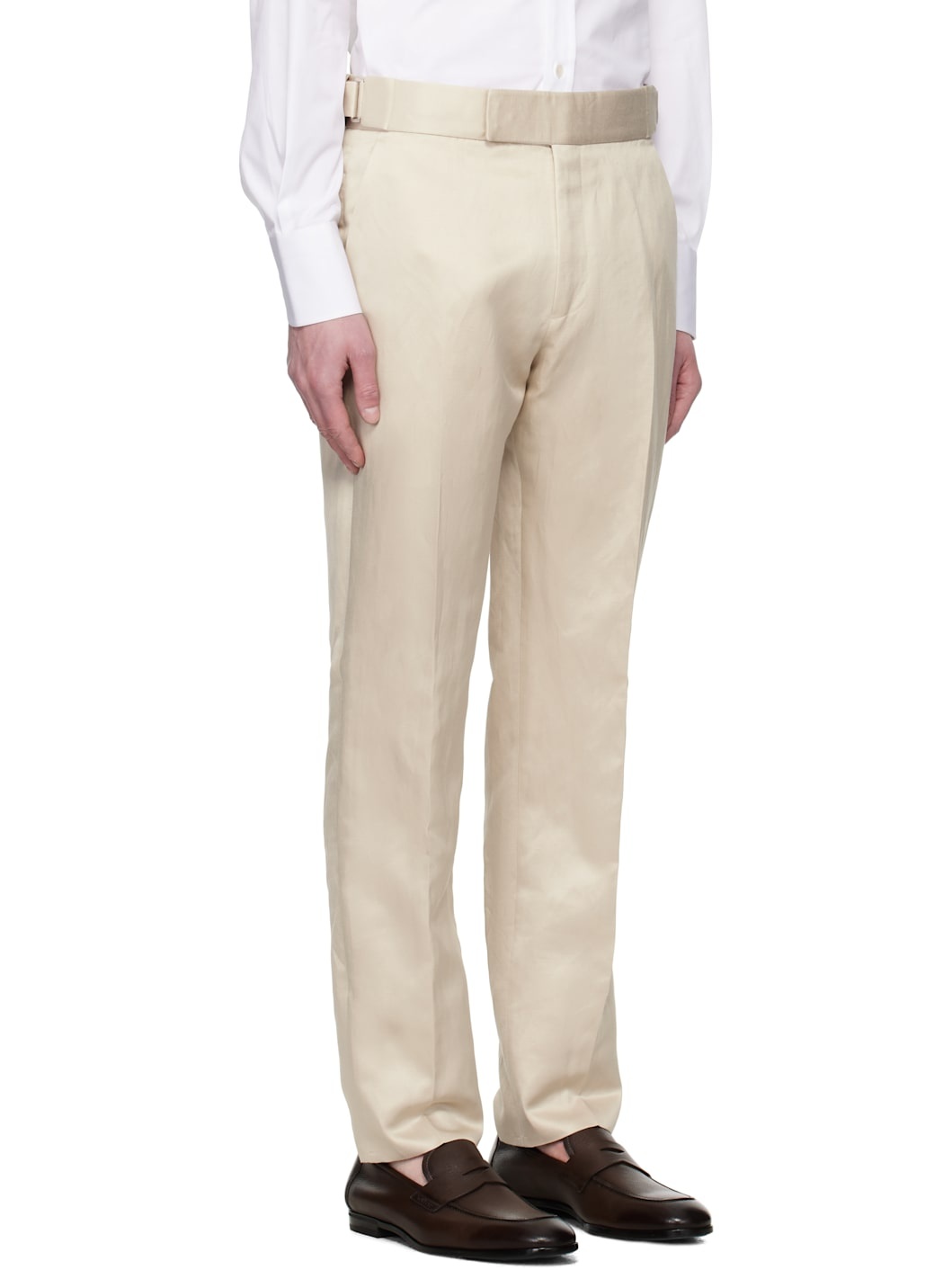 Beige Silk Linen Twill Atticus Trousers - 2