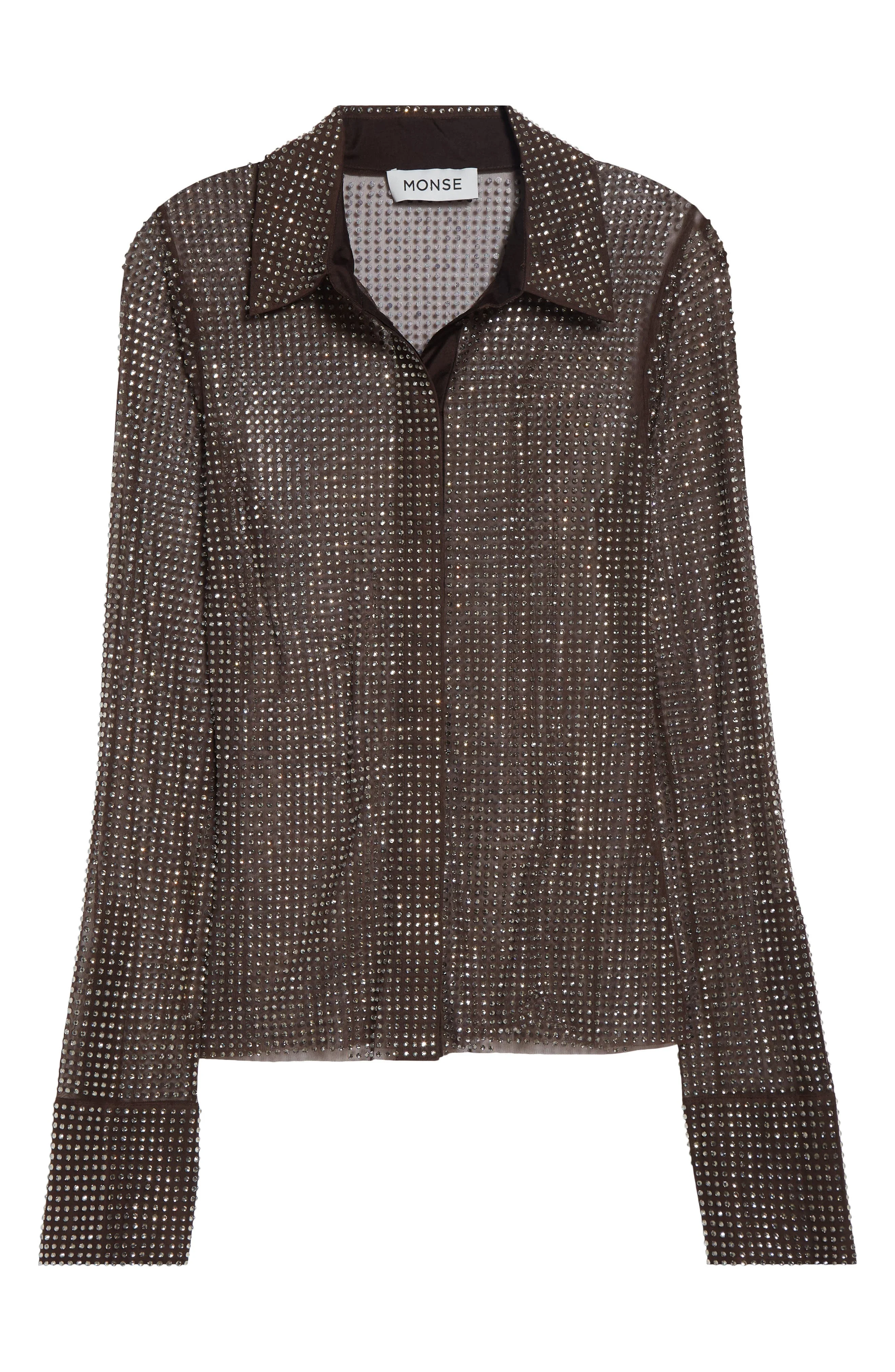 MONSE Crystal Embellished Button-Up Shirt in Teak/Silver at Nordstrom - 1