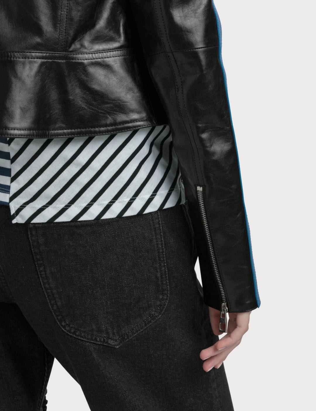 Blue Bands Leather Biker Jacket - 4