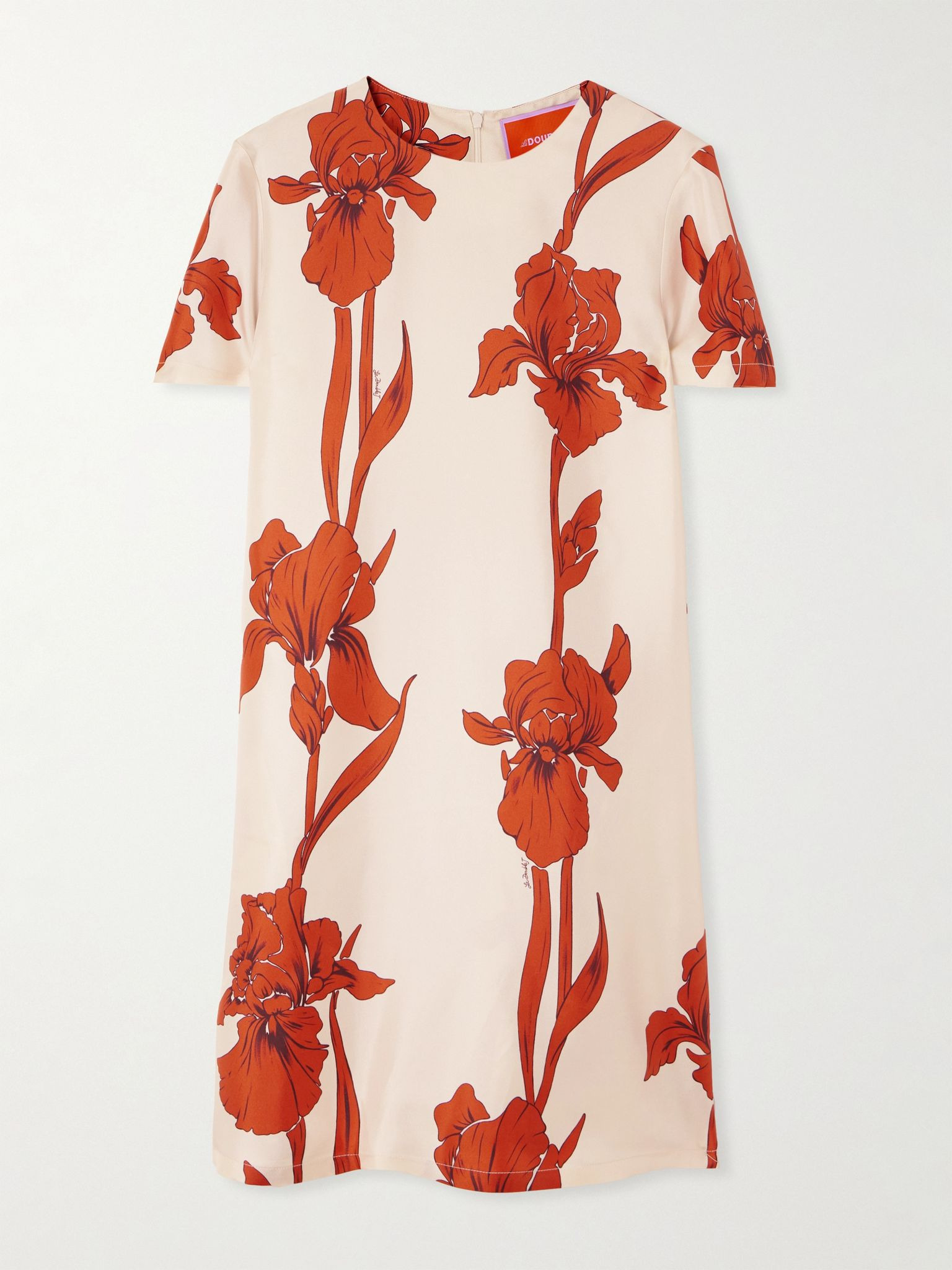Floral-print silk-twill mini dress Cream - 1