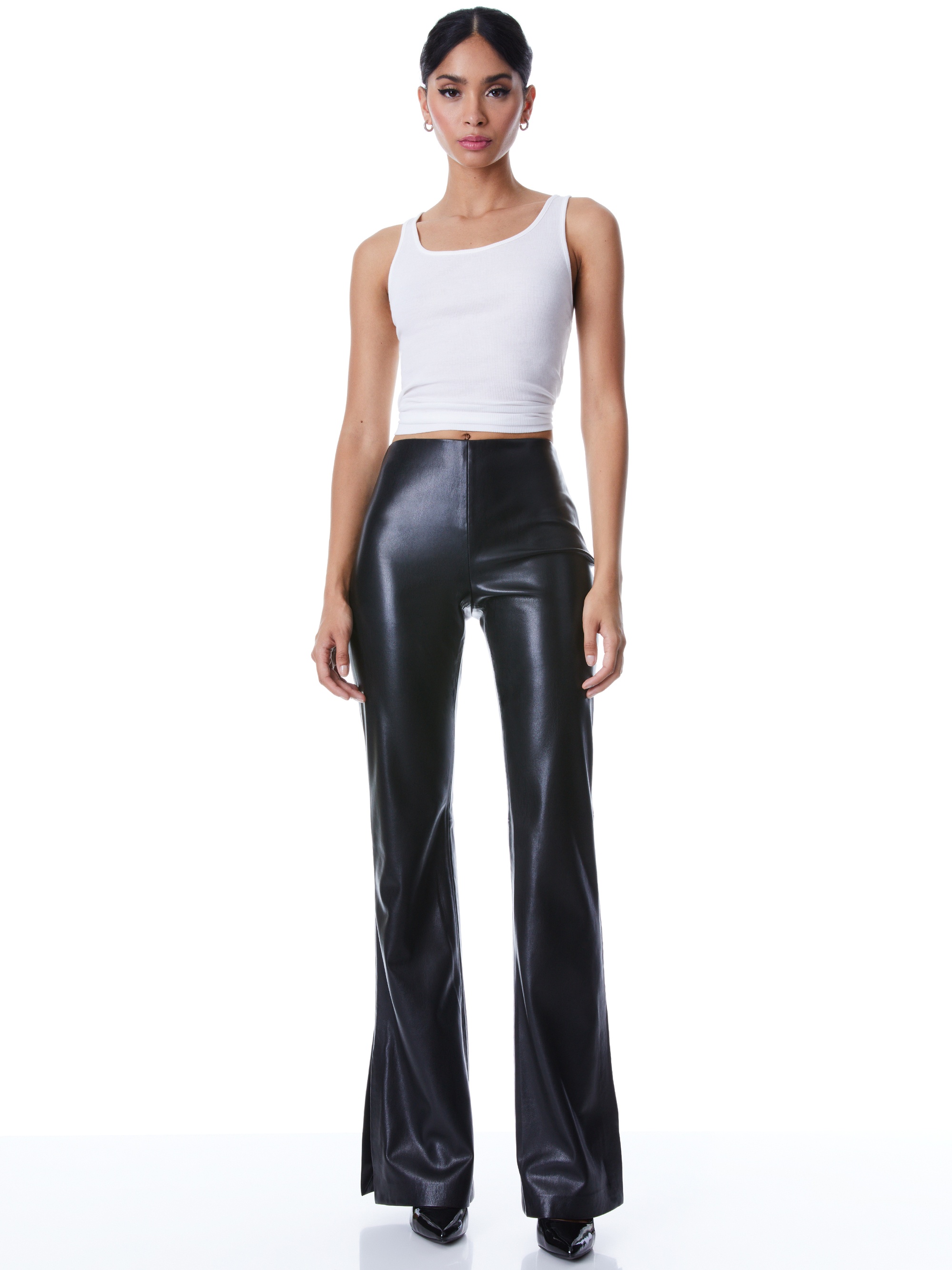 TEENY VEGAN LEATHER SIDE SLIT PANT - 4