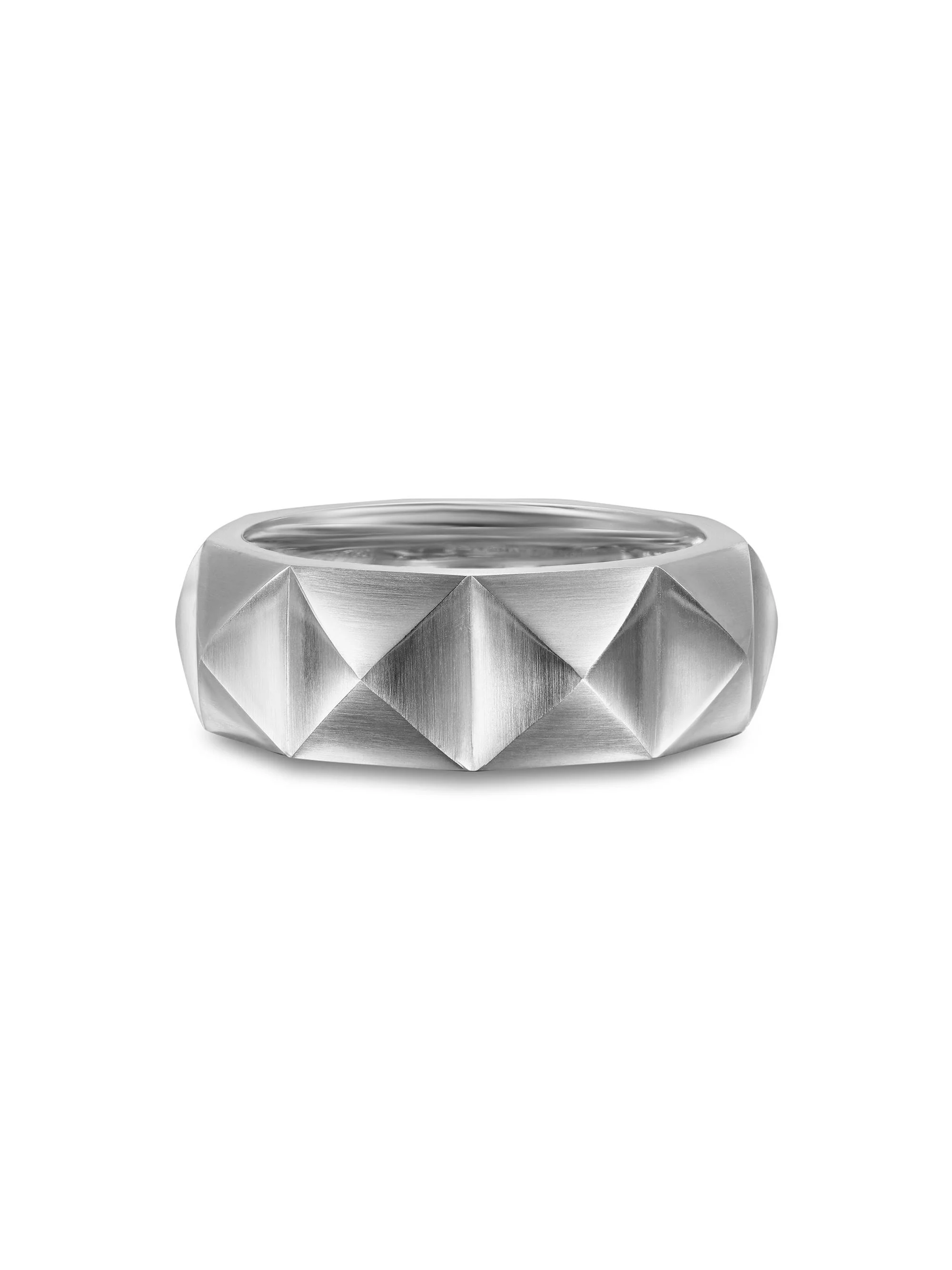 Men's Pyramid Band Ring in Sterling Silver, 8MM - Silver - 1