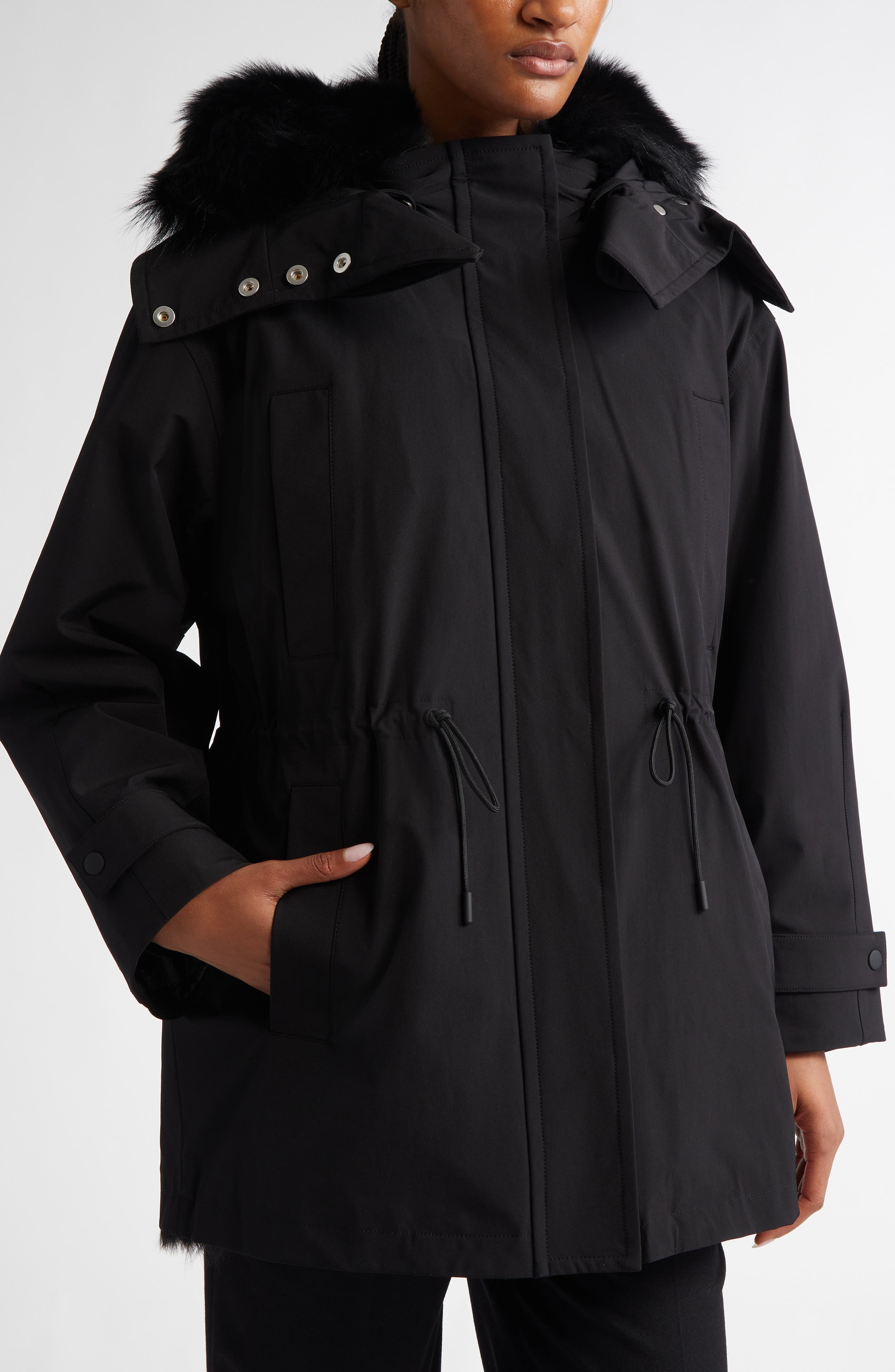 Proenza Schouler Wilder Shearling Lined Stretch Nylon Parka in Black at Nordstrom - 4