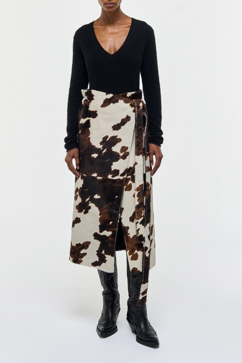 Idalia Wrap Midi Skirt in Ivory Cognac Multi Pony Hair 3