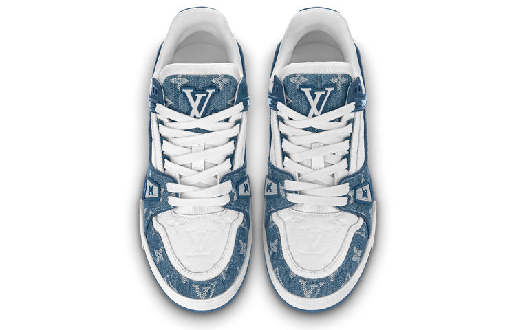 (WMNS) LOUIS VUITTON LV Trainer Sneakers 'White with Blue Mesh Monogram' 1AC2AM - 4