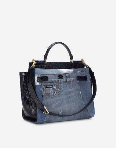 Dolce & Gabbana Large Sicily 62 soft bag in patchwork denim and crocodile flank leather outlook