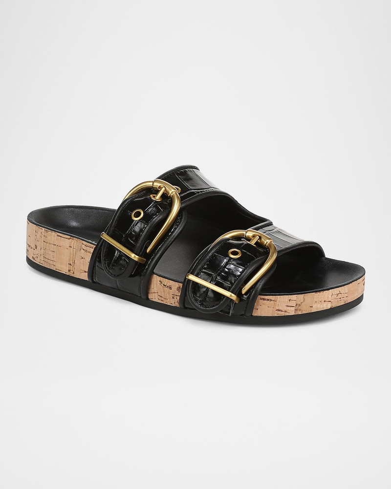 VERONICA BEARD Prue Croc-Printed Leather Slide Sandals outlook