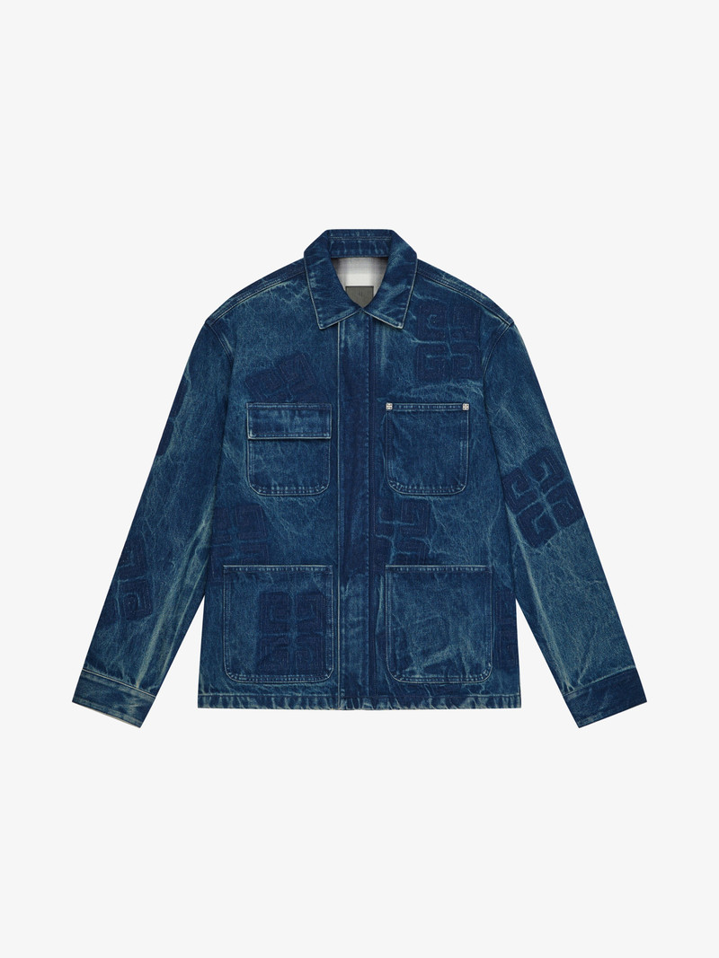 WORKWEAR JACKET IN FLANNEL-LINED MARBLED DENIM WITH REMOVED PATCHES 1