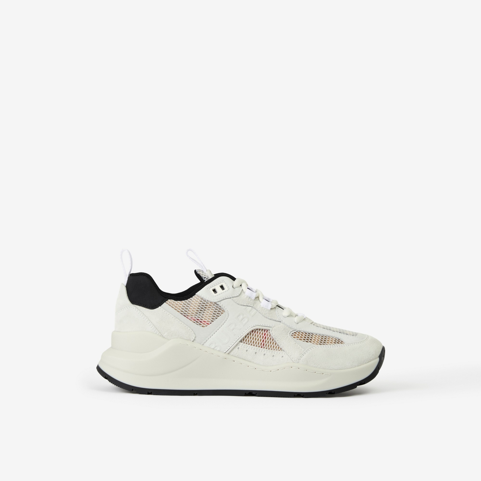 Logo Print Leather, Suede and Check Mesh Sneakers - 1