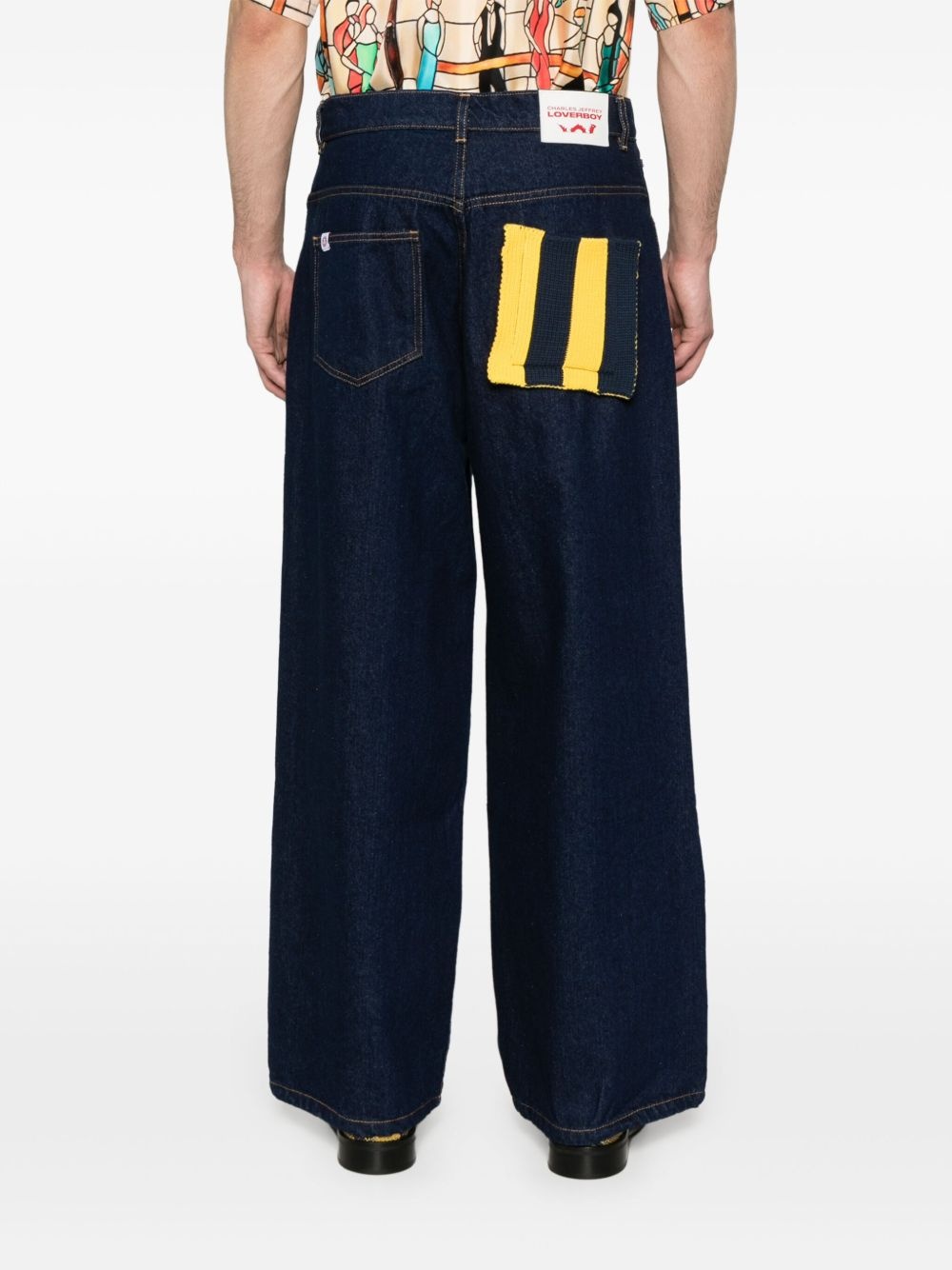 knitted-patch wide-leg jeans - 4