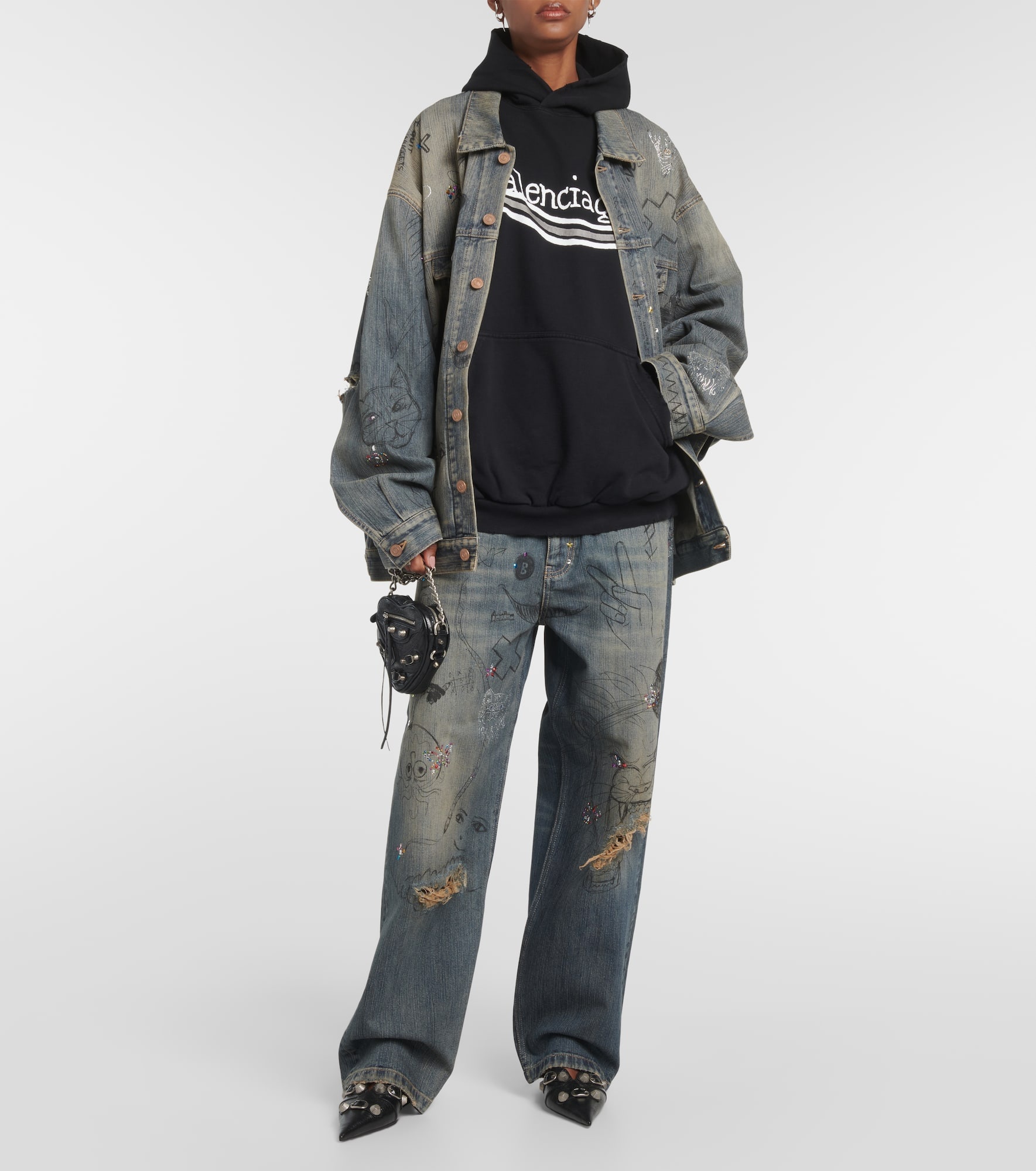 Printed cotton jersey hoodie - 2