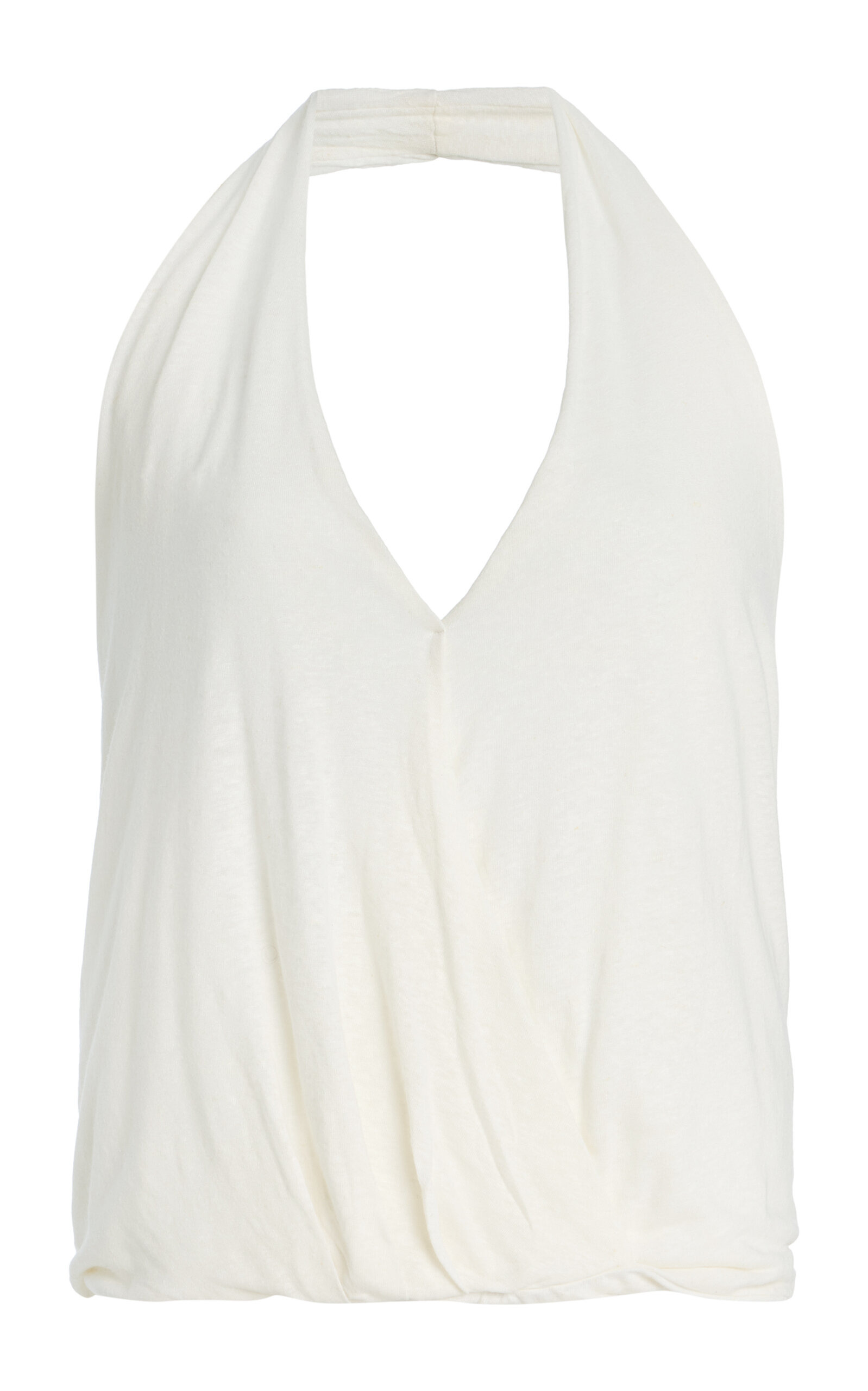 Linen-Blend Jersey Wrap Halter Top white - 1