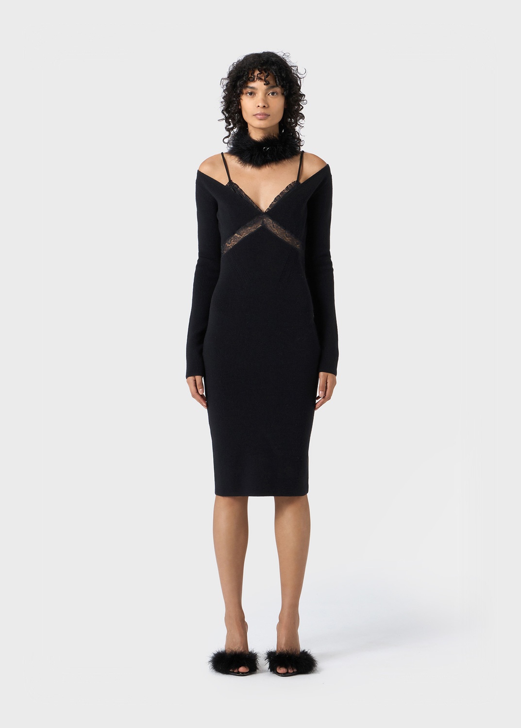 KNITTED MIDI DRESS WITH LACE - 3