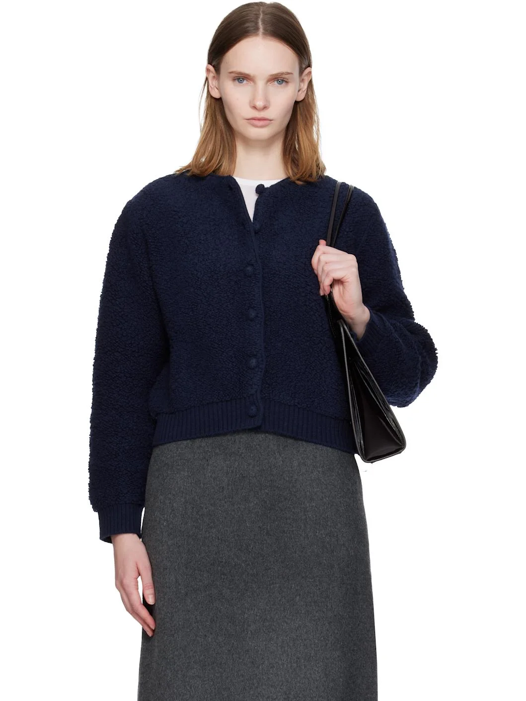 Navy Lett Boucle Cardigan - 1