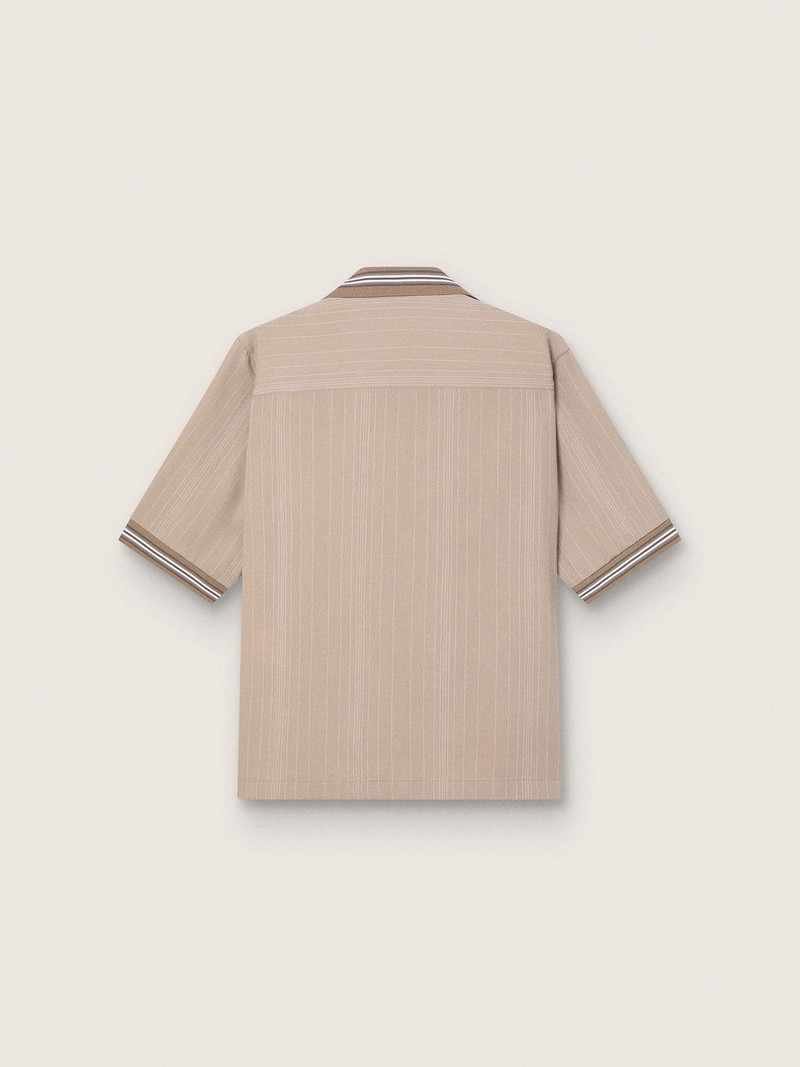 Golden Goose Men's short-sleeved shirt in gray cool wool with thin stripes outlook