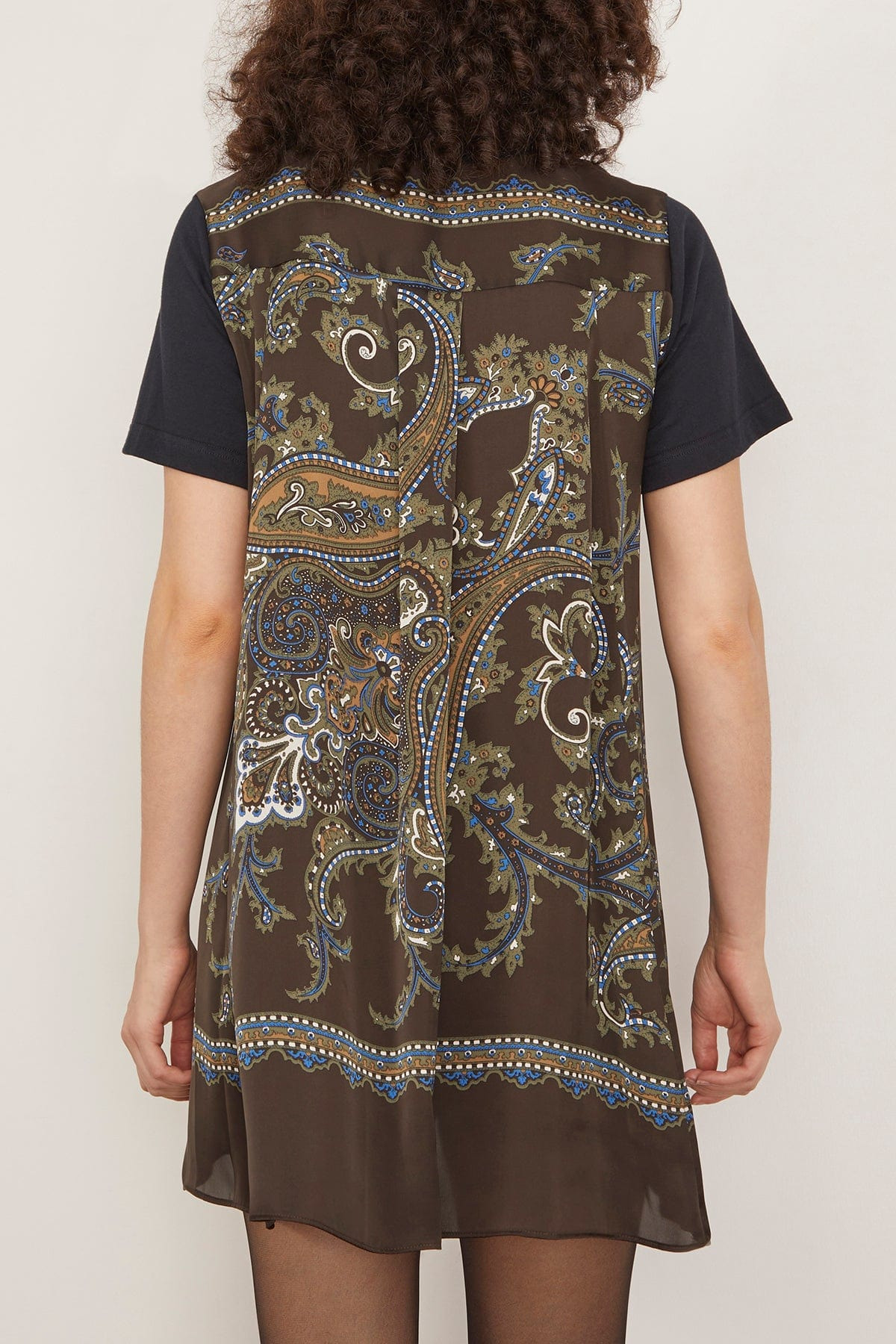 Paisley Print Cotton Jersey Dress in Navy/Khaki - 4