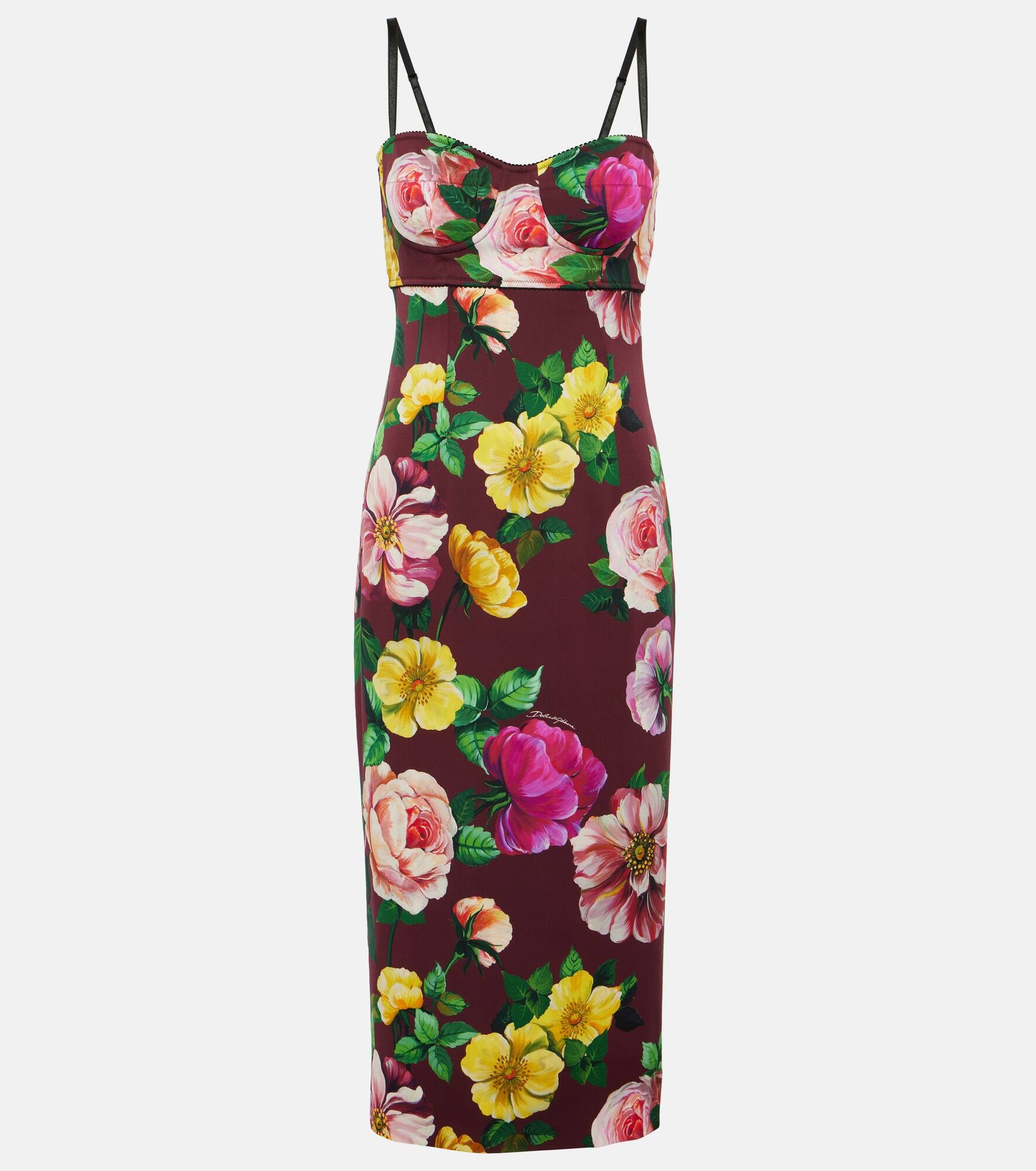 Floral silk-blend bustier midi dress - 1