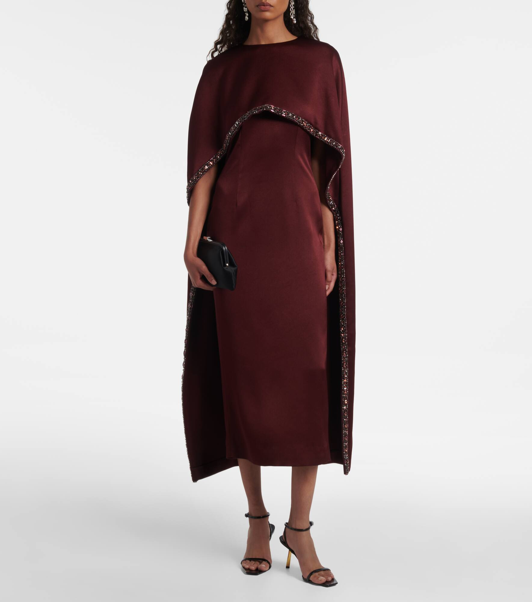 Embellished caped satin crêpe midi dress - 2