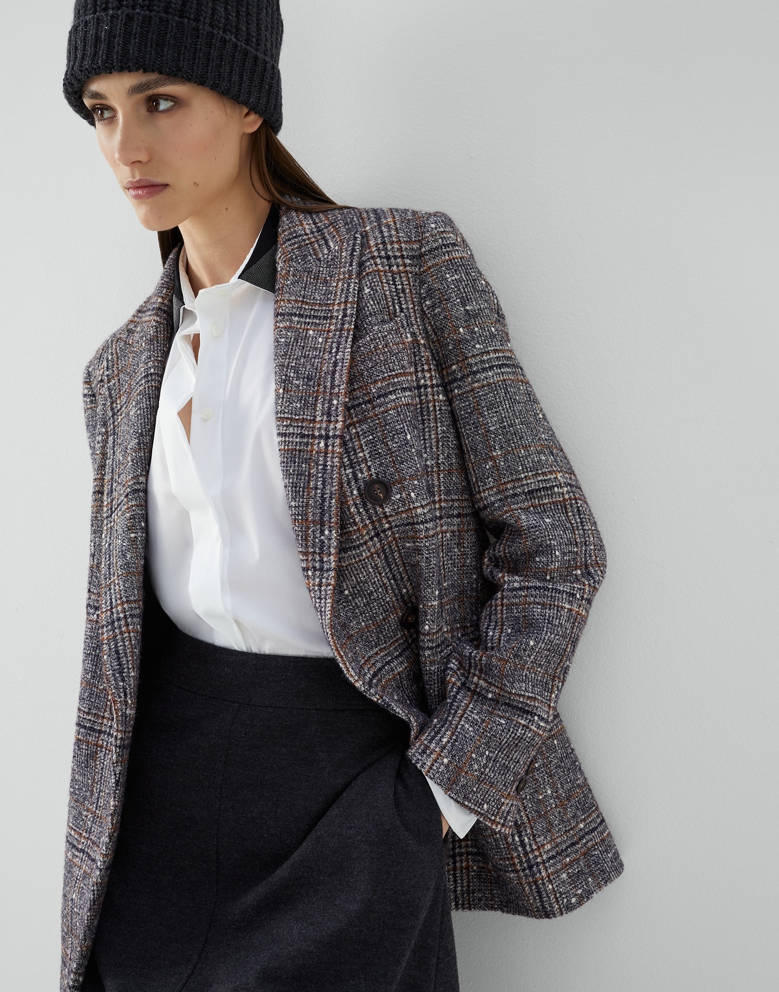 Wool and alpaca Prince of Wales blazer with monili - 4