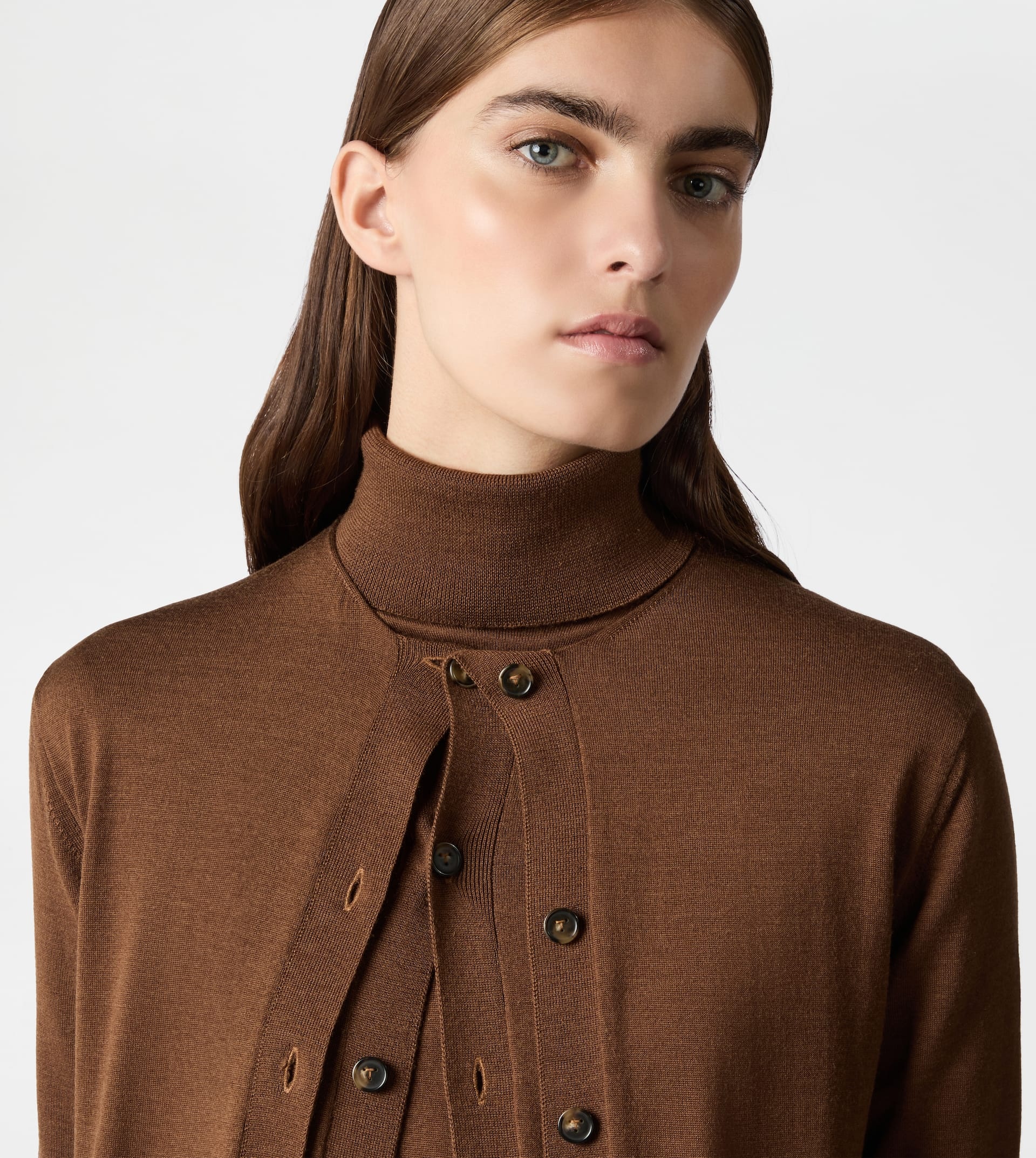DRESS IN SILK-BLEND KNIT - BROWN - 5