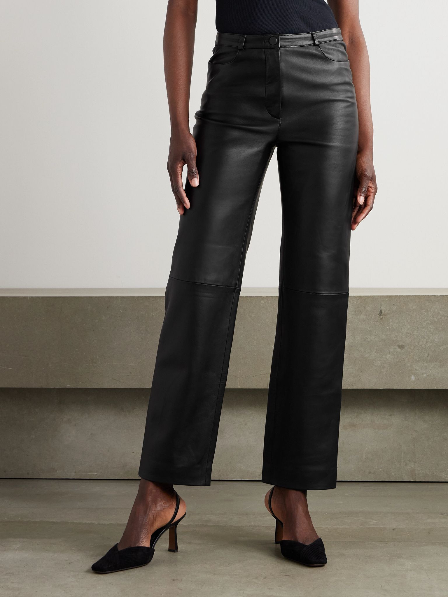 Cobe paneled leather straight-leg pants Black - 3