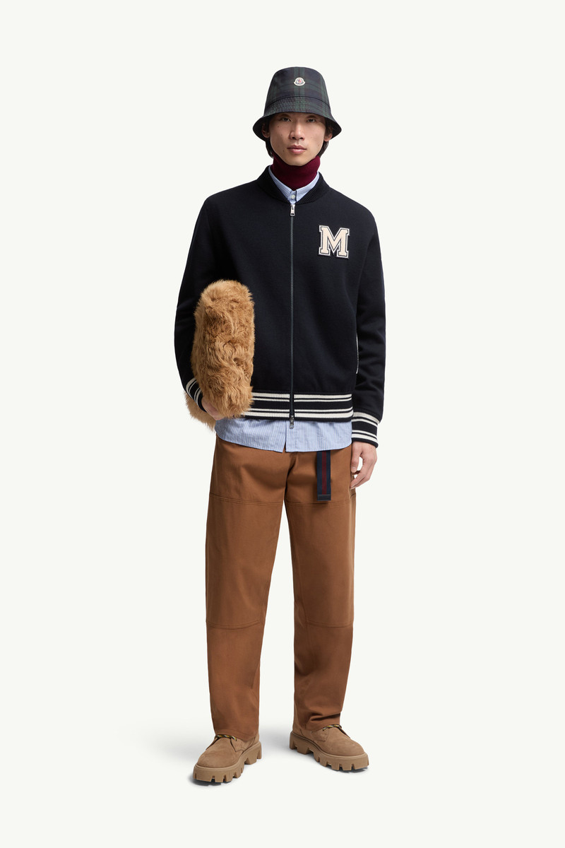 Moncler Embroidered Monogram Padded Zip-Up Wool Blend Cardigan outlook