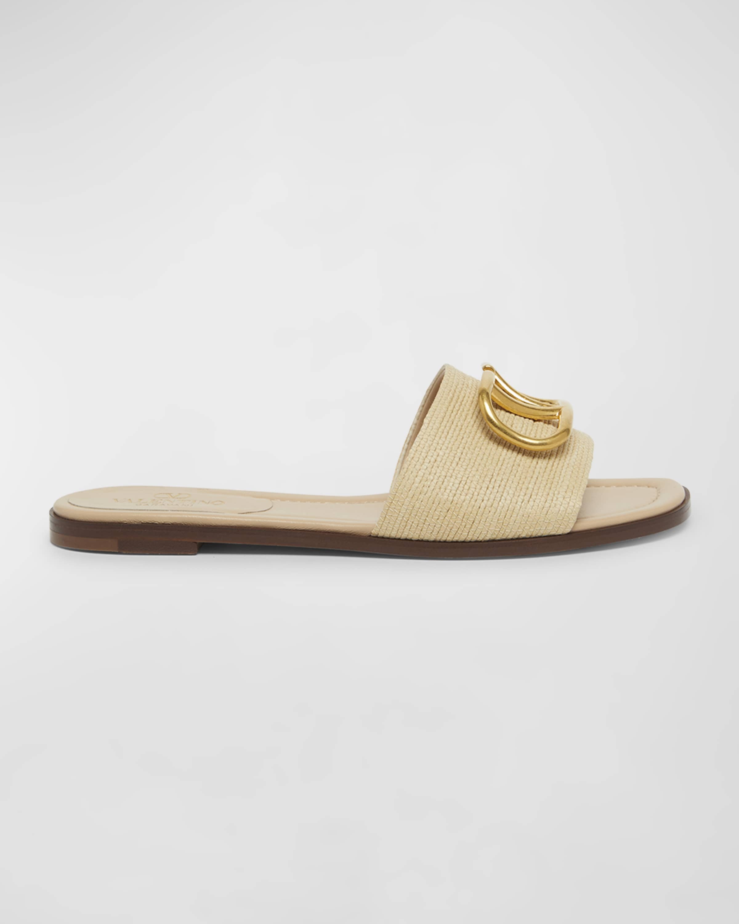 VLogo Medallion Raffia Slide Sandals - 1