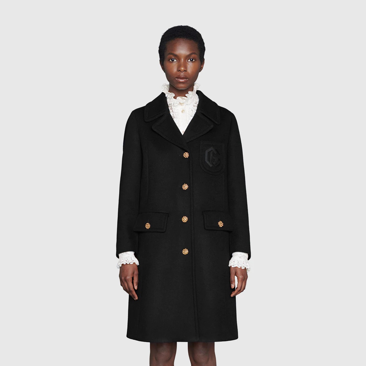 Double G embroidery wool coat - 3