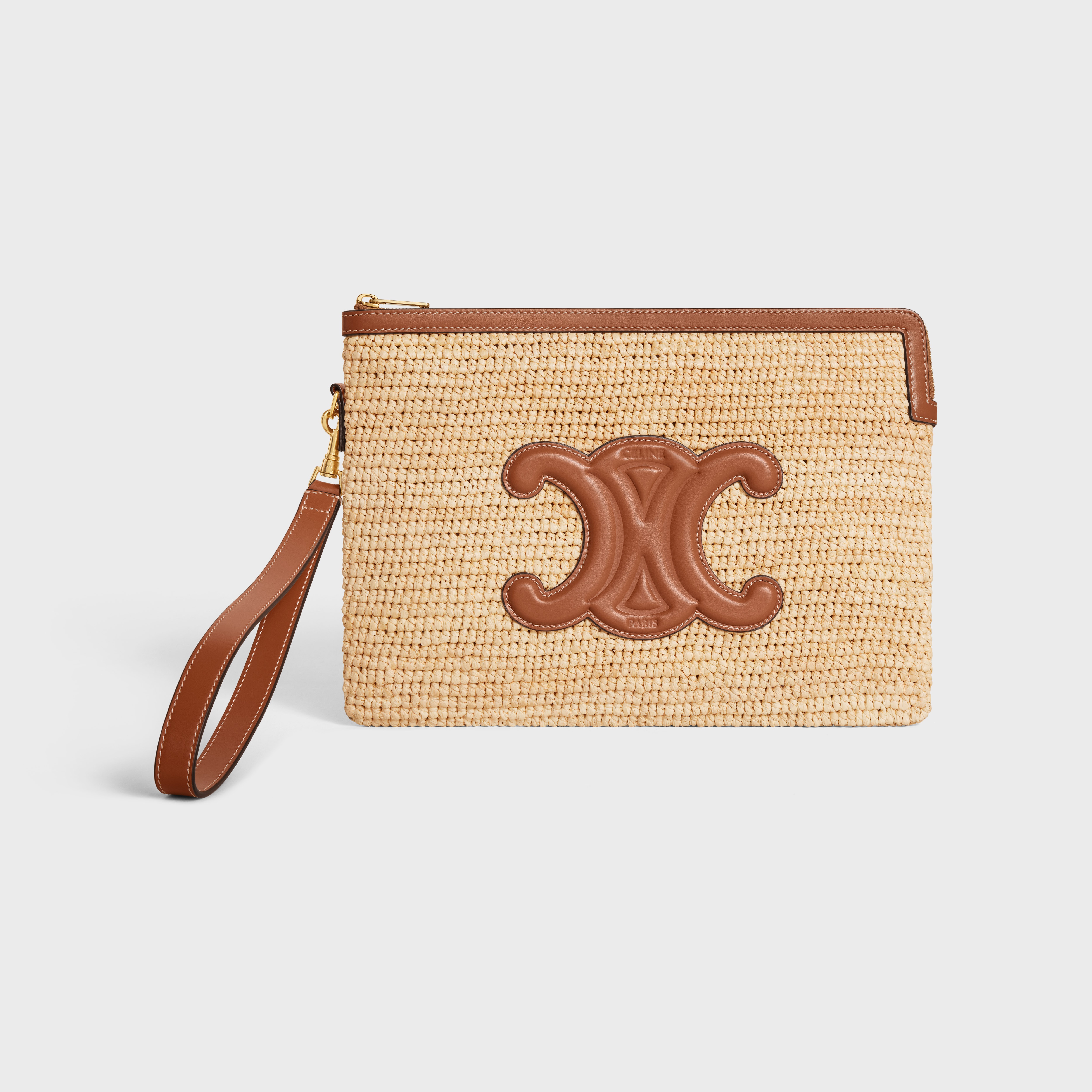 Small Pouch with strap CUIR TRIOMPHE in RAFFIA AND CALFSKIN - 1