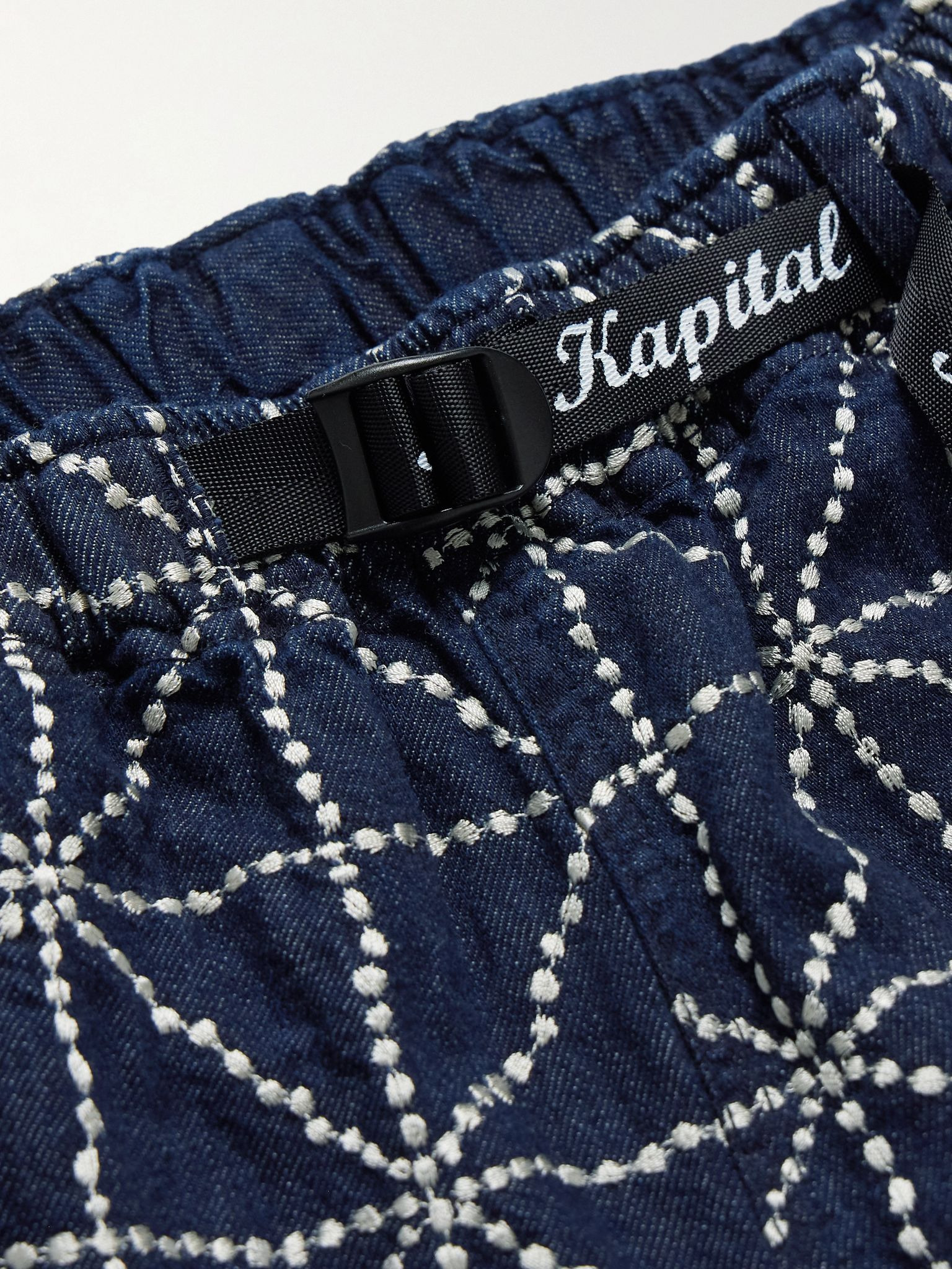 Dojo Easy Wide-Leg Belted Embroidered Denim Shorts Navy - 6