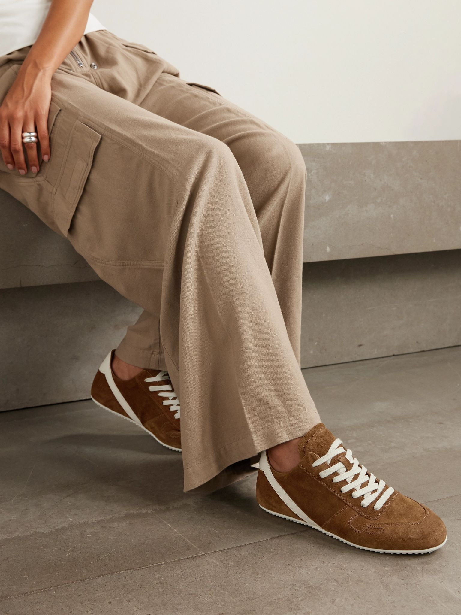 Leather-trimmed suede sneakers Tan - 2
