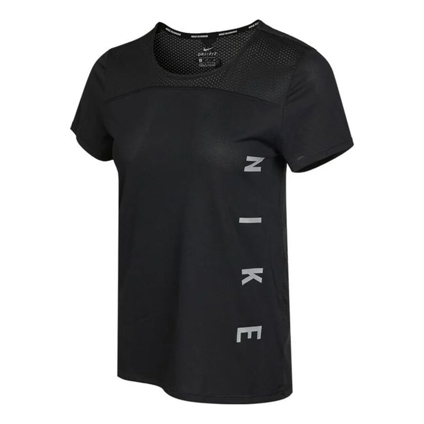 (WMNS) Nike Dri-FIT Reflective Logo Printing Quick Dry Breathable Sports Short Sleeve Black T-Shirt - 1