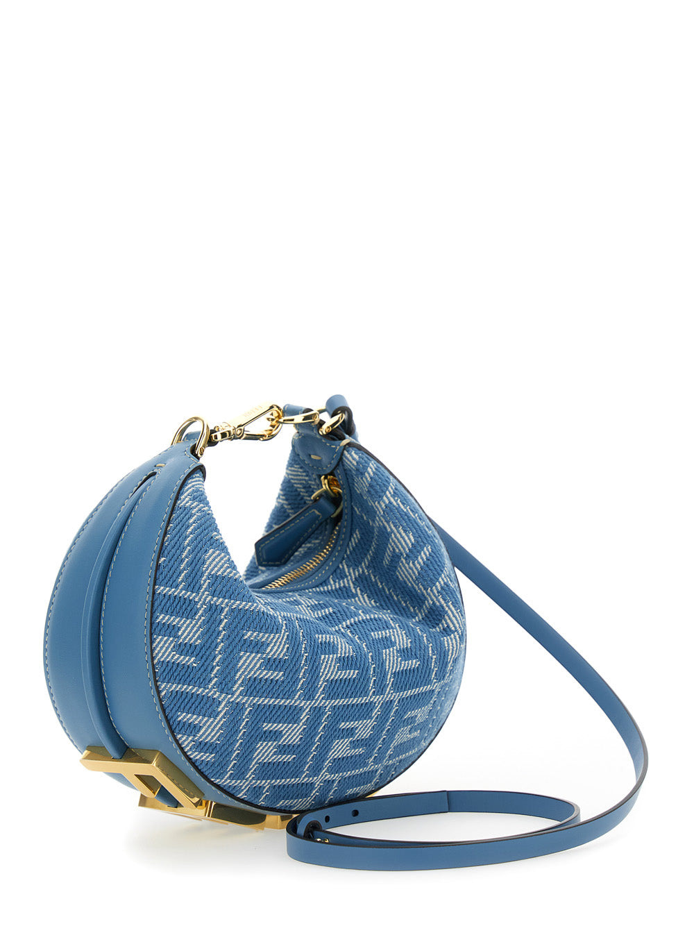 Fendi Women 'Fendigraphy' Blue Mini Bag With All-Over Ff Motif And Metal Lettering Logo On The Botto - 3