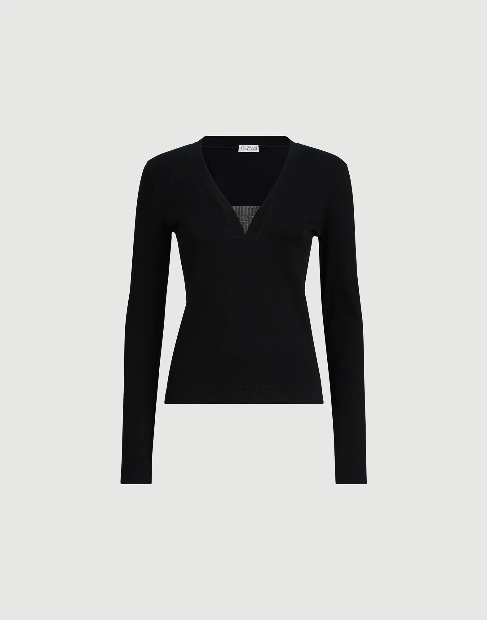 Stretch cotton ribbed jersey top with precious insert - 1
