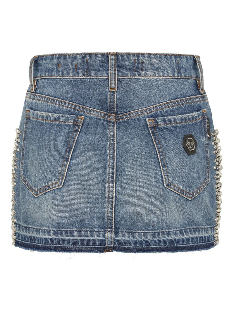 PHILIPP PLEIN rhinestone-embellished denim skirt outlook