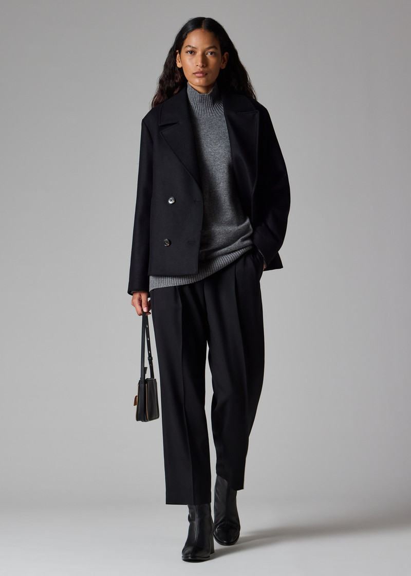 Women's Black Wool-Cashmere Blend Short Pea Coat 9