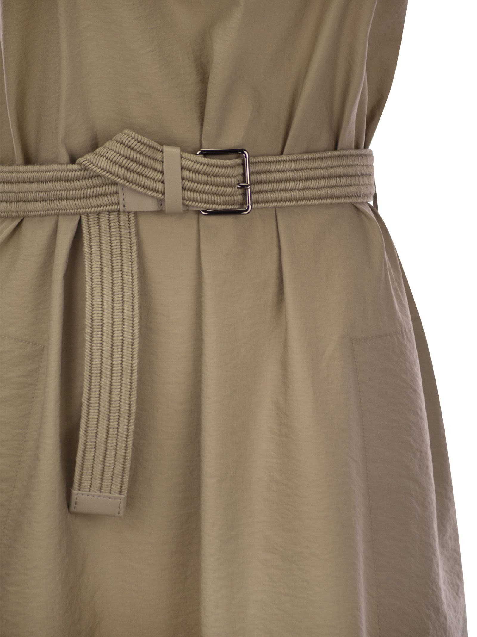 Brunello Cucinelli Women Techno Cotton Poplin Dress With Belt And Precious Shoulder Detail - 4