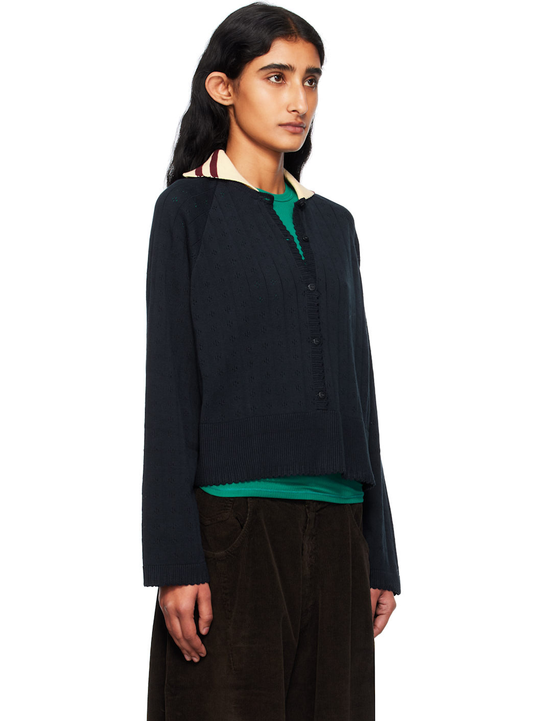 Navy Organic Cotton Long Sleeves Cardigan - 2